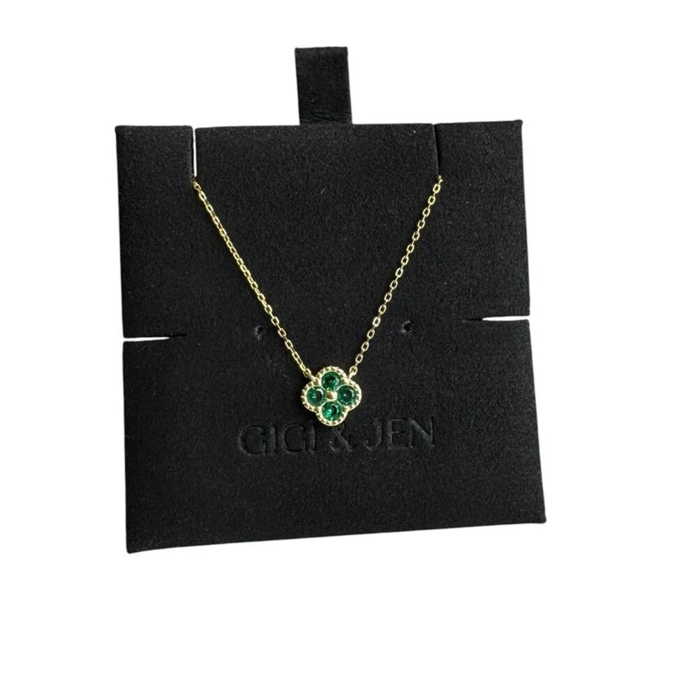 Delicate Gold Necklace with Petite green Flower